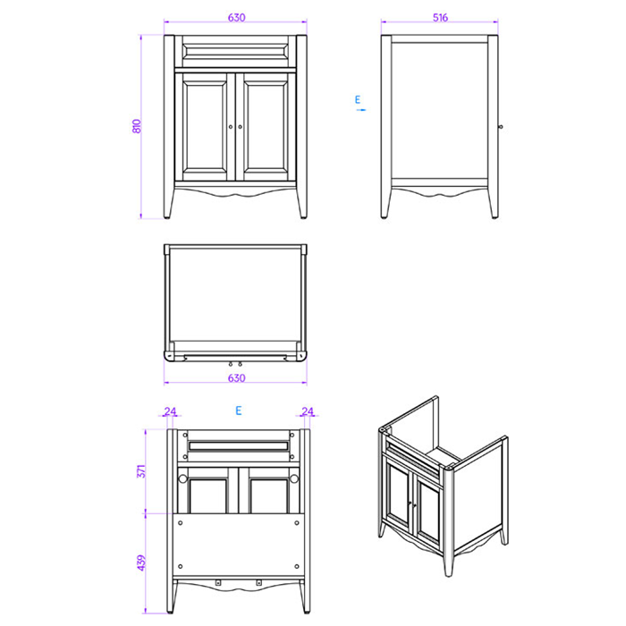База с раковиной simas ar824bi*1 68х54см напольная, с 1отв. Под смеситель, 2 расп. Дверки, доводч. Blum, ручки: riflesso бронза, Veronica Nuovo grigio, Tiffany World - VER2068-G+AR824bi*1 комплект