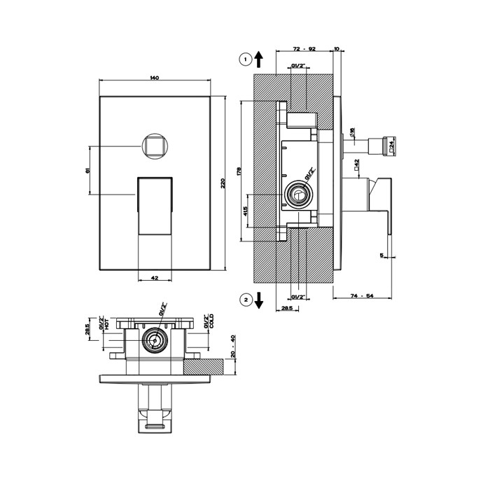 Смеситель, встраиваемый, термостатический с автоматическим переключателем ванна/душ, Gessi Rettangolo, black xl арт. 44604#299