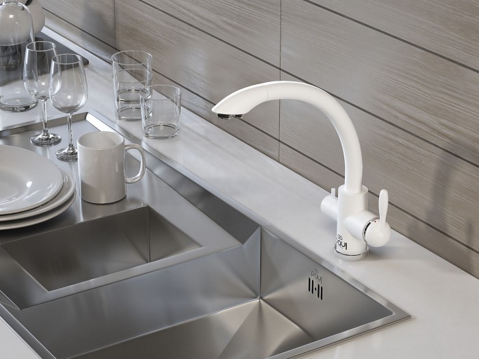 Смеситель для кухни  Paulmark ESSEN, белый матовый, две воды - Es213001-431