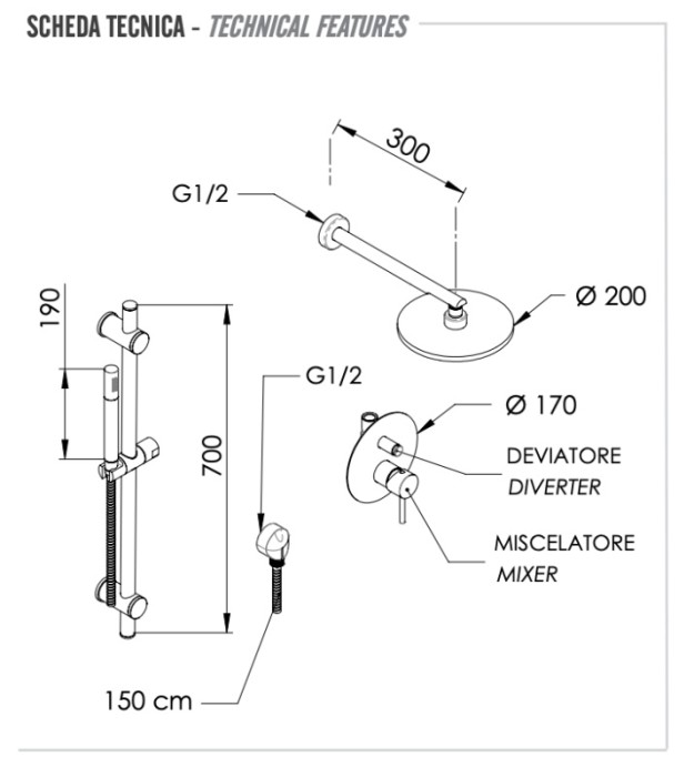 Комплект: Душевая система золото матовый, Remer X Style, скрытого монтажа X09S01OBG