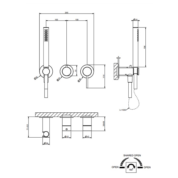 Смеситель для душа, настенный, с подводом воды и ручной лейкой, Gessi 316, steel brushed арт. 54039#239