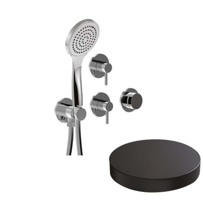 Встраиваемый смеситель для душа на 5 режимов, однорычажный, поворотный переключатель, ручной душ + 4 доп. вывода воды, Giulini My ring deluxe, черный матовый арт. MRX5305DLNO