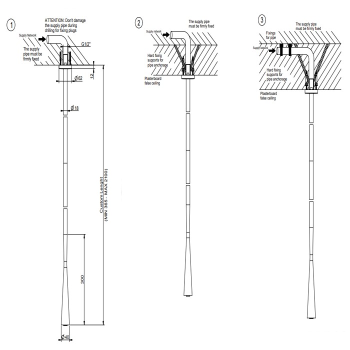 Потолочный излив, длина штанги под заказ, комбинируемый с удаленным управлением, Gessi Cono, хром арт. 45199#031