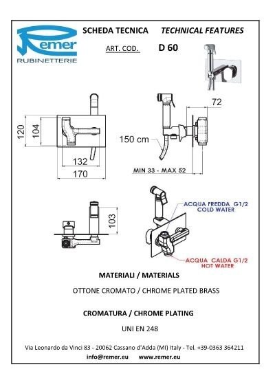 Смеситель хром глянцевый, Remer Dream, скрытого монтажа D60W