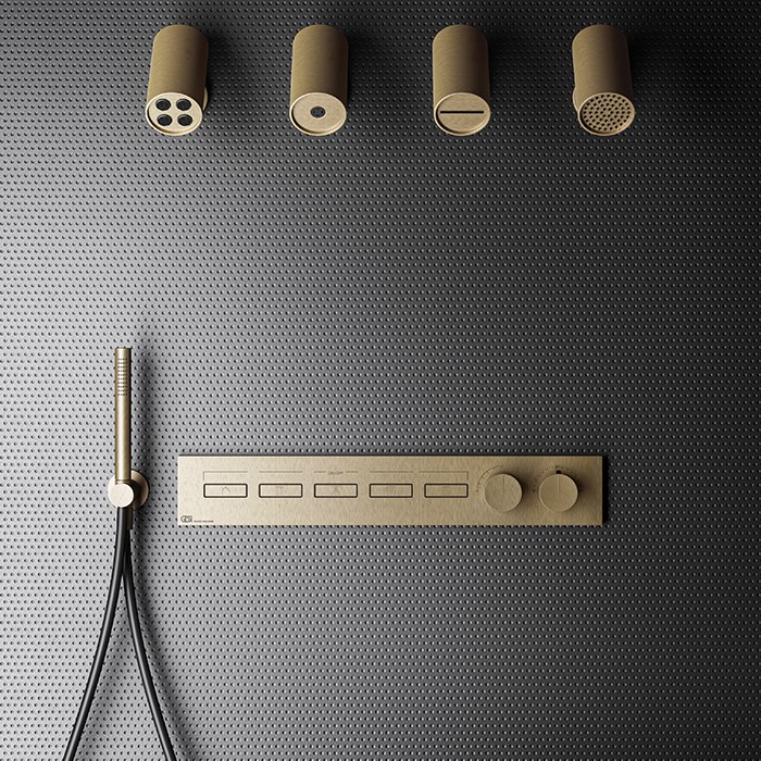 Термостат для душа, с включением до 5 источников одновременно, Gessi Hi Fi, warm bronze brushed pvd арт. 63018#726