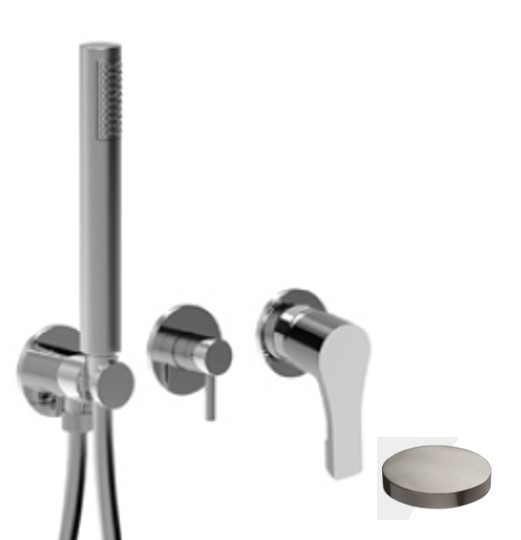 Встраиваемый смеситель для душа на 2 режима, однорычажный, поворотный переключатель, ручной душ + 1 доп. вывод воды, Giulini Ego, никель матовый арт. 57X5301EPNKO