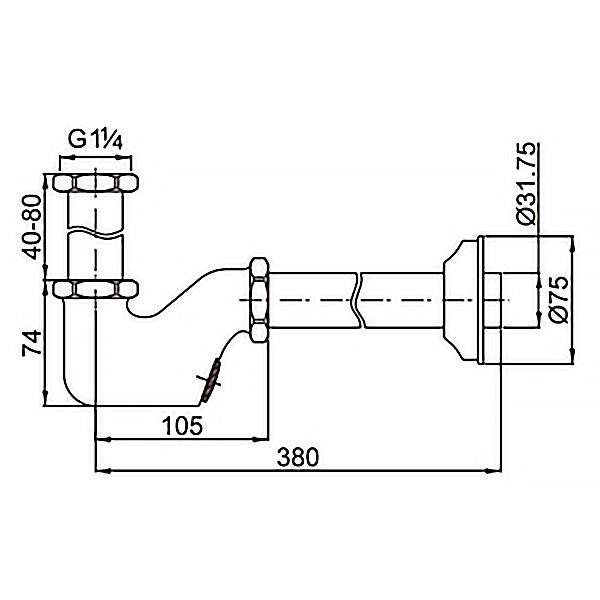 Сифон универсальный литой, без выпуска, G 1 1/4 латунь, хром Azario, Basic - AZ-110-CHR