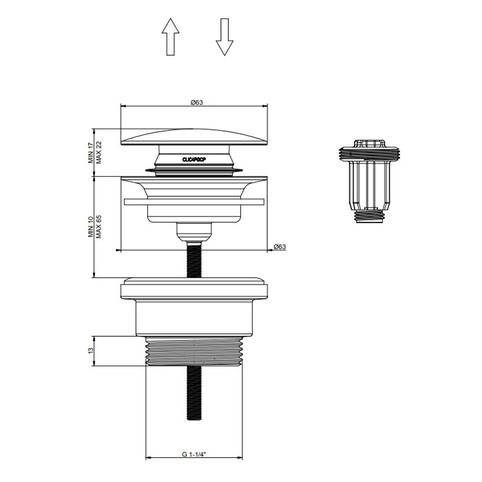 Донный клапан нажимной “Stop&Go”, для раковин, без перелива, Gessi 316, 54599#727 цвет: золото