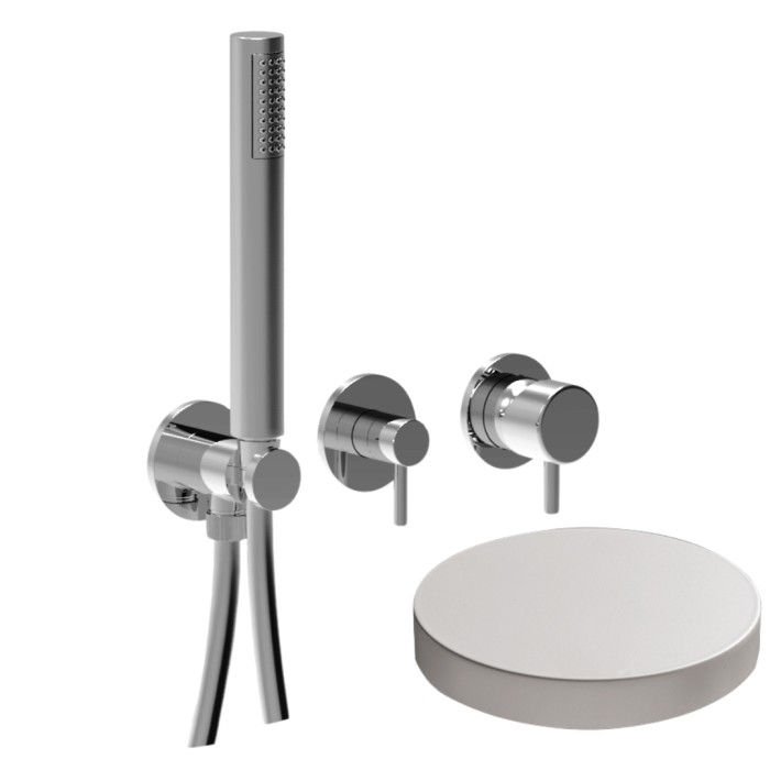 Внешняя часть встраиваемого смесителя для душа на 2 режима, однорычажный, поворотный переключатель, ручной душ + 1 доп. вывод воды, Giulini My future, белый матовый арт. 59X5301EPBO