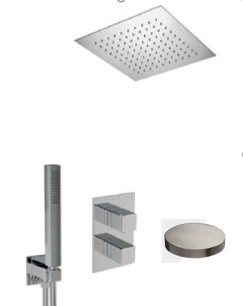 Внешняя часть Встроенного термостатического смесителя для душа с поворотным переключателем, душевой набор, встроенный верхний душ из нержавеющей стали с пружинным креплением, 340x340, Giulini Termostatici, матовый никель арт. 8270/83EPNKO