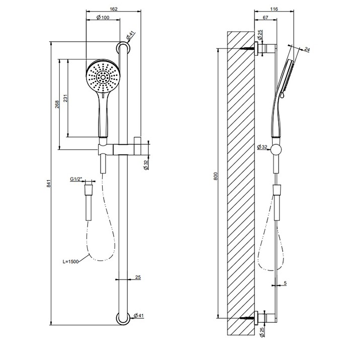 Душевой гарнитур, с ручным душем, на 3 позиции, шланг 1,5м, Gessi Emporio shower, хром арт. 47243#031