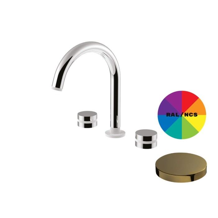 Смеситель для раковины на 3 отверстия, поворотный излив, донный клапан Up&amp;Down, Giulini My ring, RAL - золото 24 карата арт. MR0112/UССO