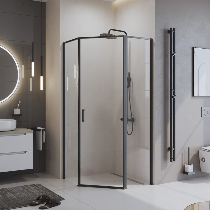 Душевой уголок 90x195 BelBagno, матовый черный, Uno-195 арт. UNO-195-P-1-90-C-NERO