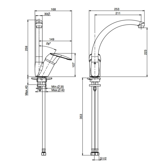 Fima Carlo Frattini Смеситель для кухни, на 1 отв., Kitchen, F3207/2CR.ES цвет: хром