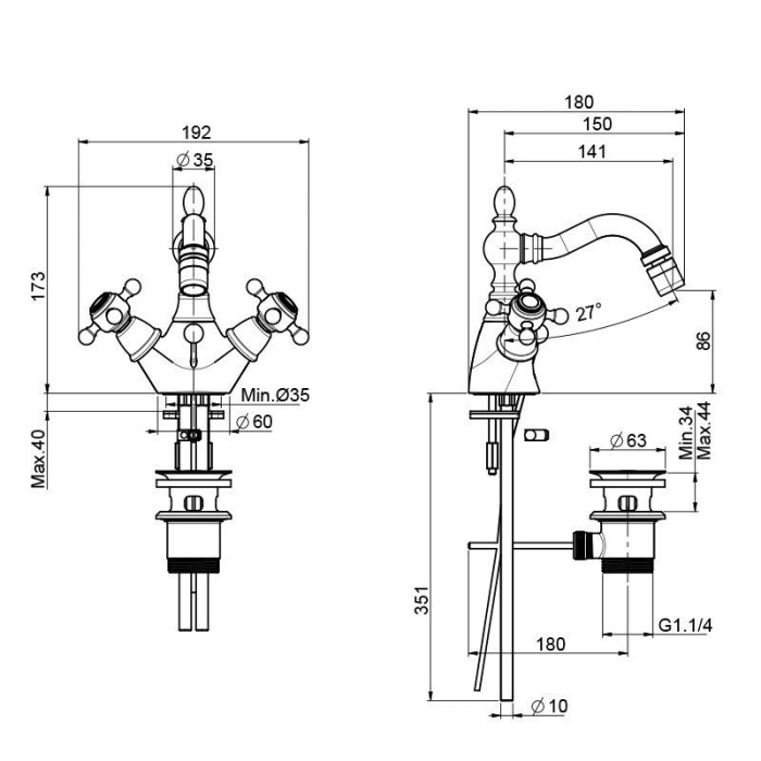 Fima Carlo Frattini Смеситель для биде на 1 отверстие с вращающимся изливом, Elizabeth, F5092CR цвет: хром