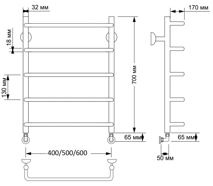 Полотенцесушитель водяной латунный  Мерида 1 (бронза) Secado арт. 4603777459734