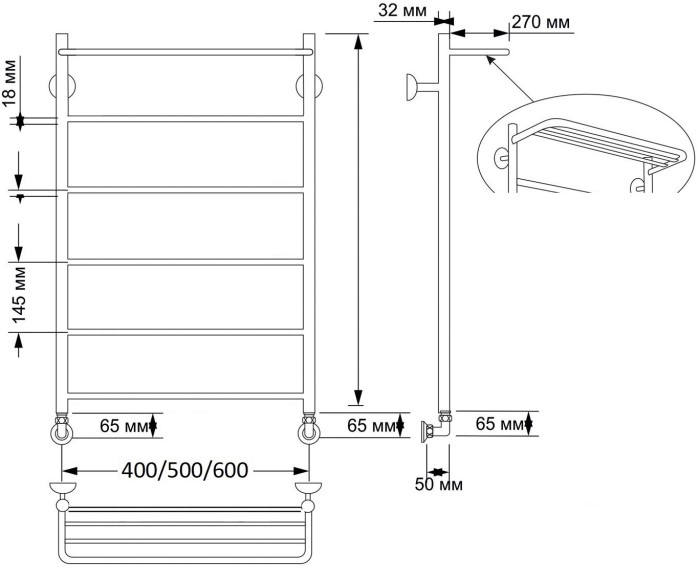Полотенцесушитель водяной латунный 60x80 Триада 4 (бронза) Secado арт. 4603777469313