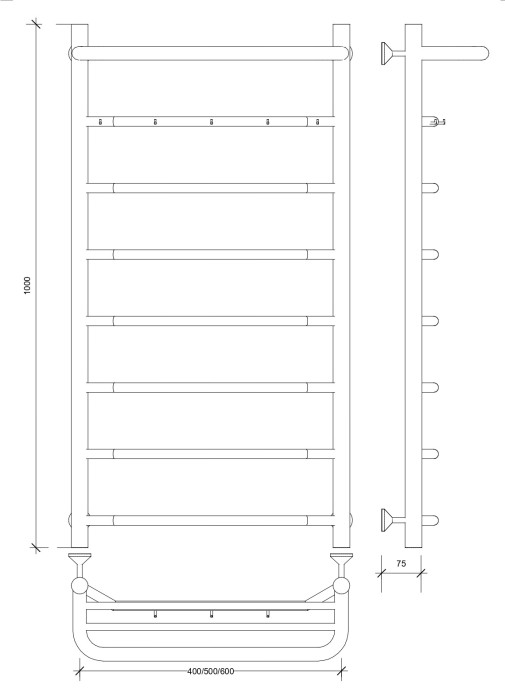 Полотенцесушитель водяной 100x40 Агата 1 КСП (черный) Secado арт. 4673739223246
