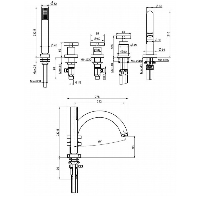 Fima Carlo Frattini Смеситель к борту ванны c изливом, Maxima, F5314CR F2193 цвет: хром