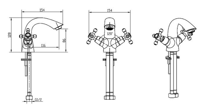 Смеситель для умывальника black, bronze, Boheme Royal cristal - 311-Royal/CRST black