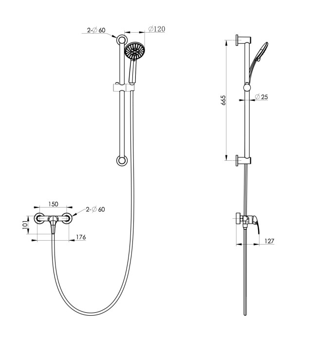 Смеситель для душа с гарнитуром, Wonzon & Woghand, WW-4570-MB цвет: черный