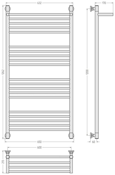 Сунержа Водяной полотенцесушитель 1200x600, Богема+ с 1 полкой, 31-0223-1260 цвет: матовый чёрный