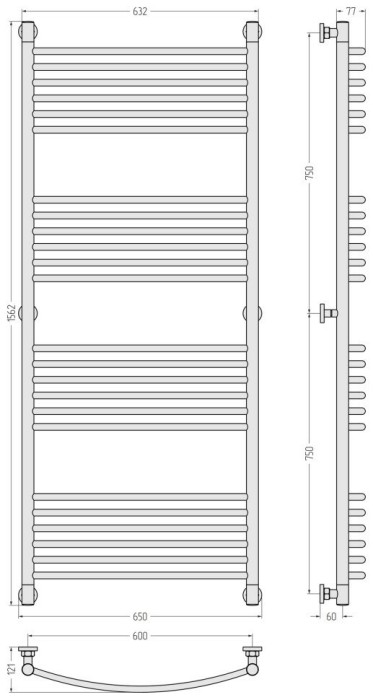 Сунержа Водяной полотенцесушитель 1500x600, Богема+ выгнутая, 30-0221-1560 цвет: матовый белый