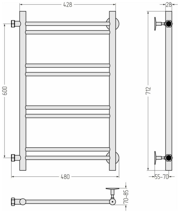 Стилье Водяной полотенцесушитель 600x400, Версия-Б1, 00611-6040 цвет: без покрытия