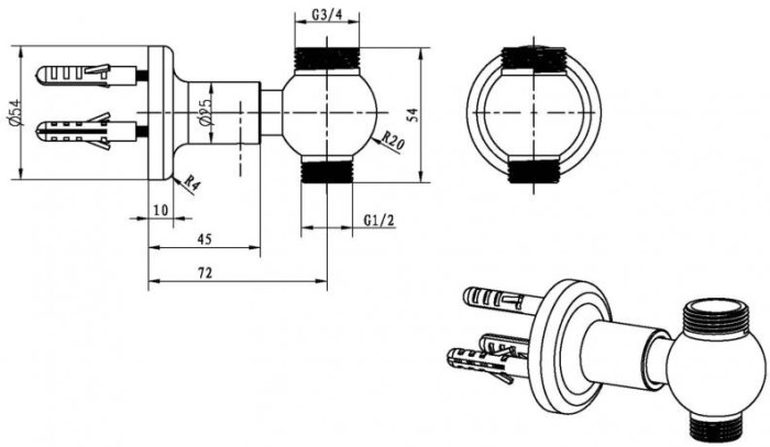Штуцер для душевой стойки, золото, Imperiale Boheme 614