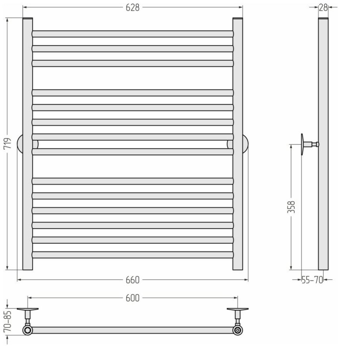 Стилье Водяной полотенцесушитель 800x600, Универсал-53, 00653-8060 цвет: без покрытия