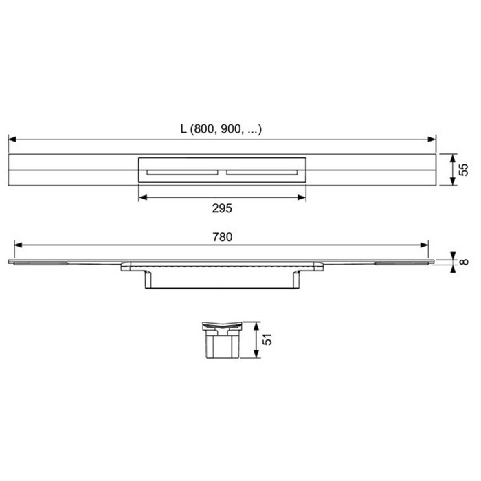 Дренажная система 100см, brushed stainless steel, black/сатин, черный, drainprofile TECE арт. 671021