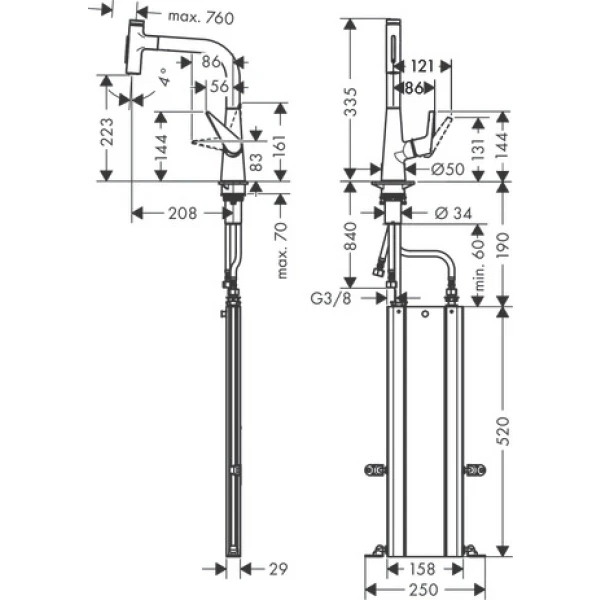 Смеситель для кухни, с вытяжным душем, Hansgrohe Talis Select M51, хром арт. 73868000