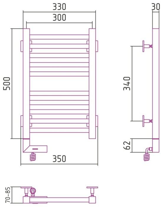 Сунержа Электрический полотенцесушитель 1000x300, Модус 2.0, 00-5600-5030 цвет: без покрытия