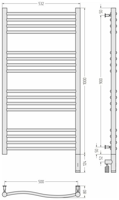 Сунержа Электрический полотенцесушитель 1000x300, Флюид 3.0, 00-5821-1050 цвет: без покрытия