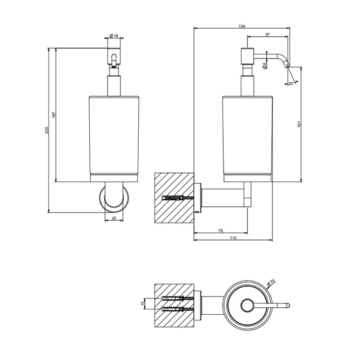 Дозатор для жидкого мыла, подвесной, сатинированное стекло, Gessi Emporio accessories, finox brushed nickel арт. 38815#149