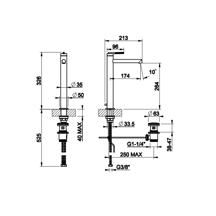 Смеситель для раковины высокий с длинным изливом, с донным клапаном, Gessi Ingranaggio, хром арт. 63505#031