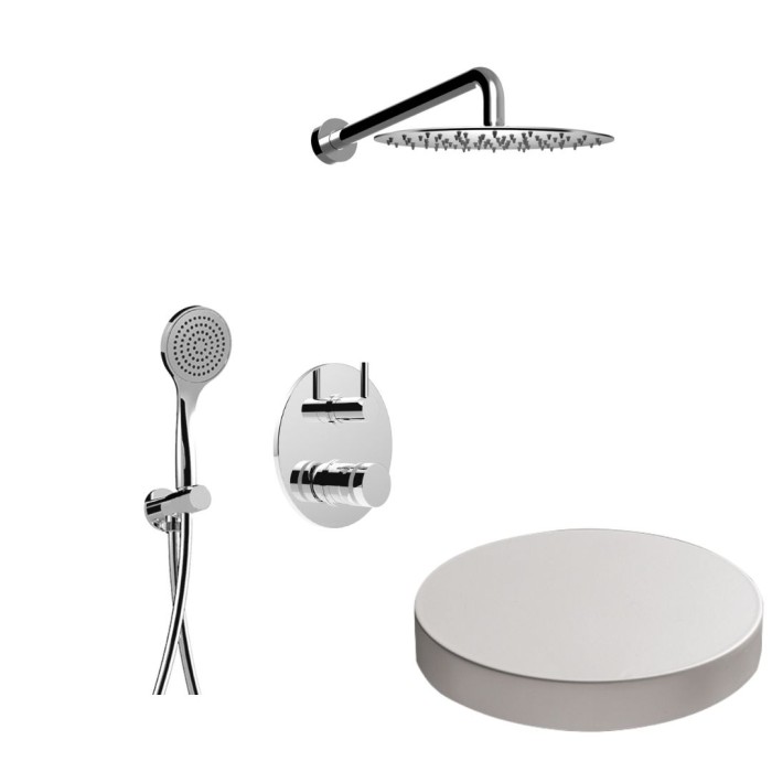 Встраиваемый душевой комплект на 2 режима, однорычажный, с поворотным переключателем, ручной душ, кронштейн, верхний душ d25 см, Giulini My ring, белый матовый арт. MR0067EPBO