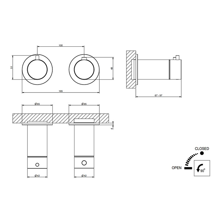 Смеситель для душа, встраиваемый, термостатический, на 1 позицию, Gessi 316, steel brushed арт. 54232#239