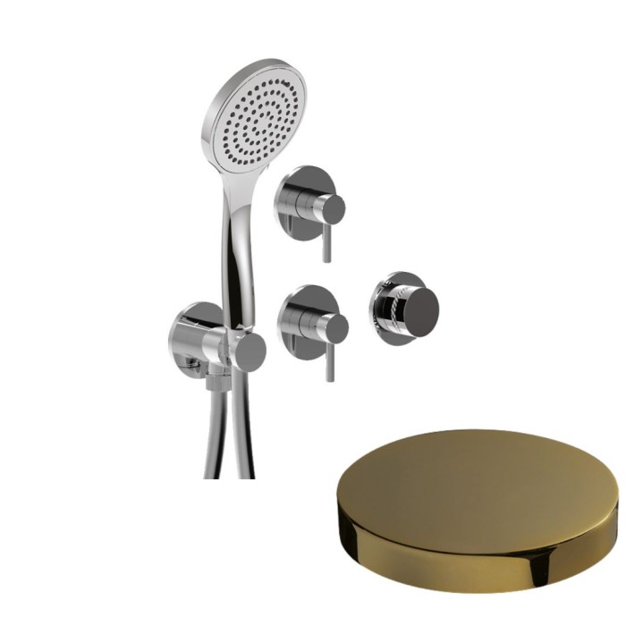 Встраиваемый смеситель для душа на 5 режимов, однорычажный, поворотный переключатель, ручной душ + 4 доп. вывода воды, Giulini My ring deluxe, золото арт. MRX5305DLO