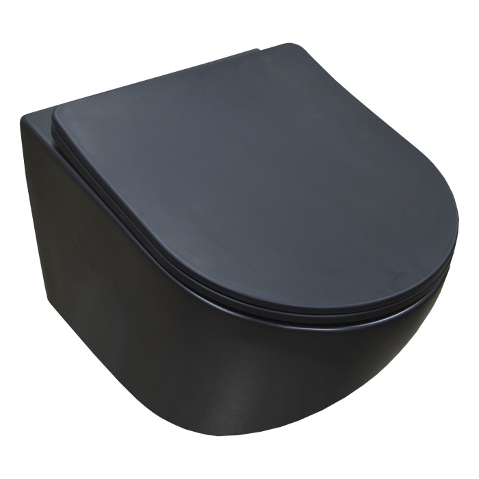 Подвесной унитаз 480х370х360 безободковый, с сиденьем микролифт, чёрный матовый, Azario Gloria арт. AZ-2003MB