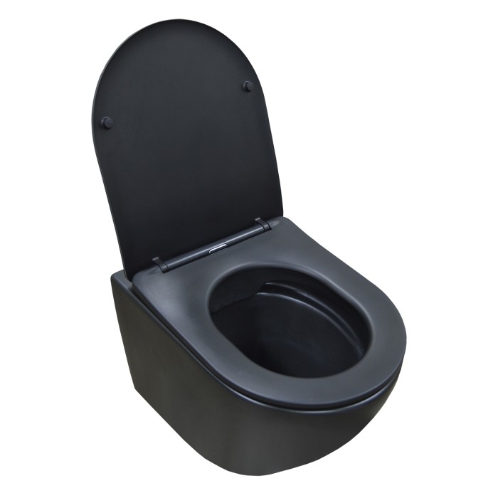 Подвесной унитаз 480х370х360 безободковый, с сиденьем микролифт, чёрный матовый, Azario Gloria арт. AZ-2003MB