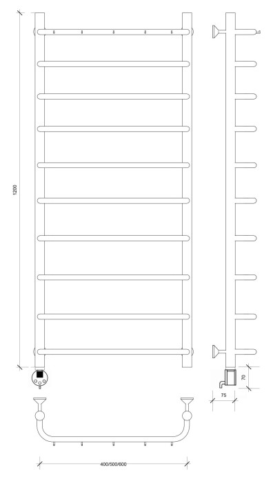 Полотенцесушитель электрический 120x60 Мерида 1 К Secado арт. 4673739235386