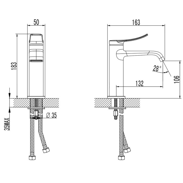 Смеситель для раковины, керамический картридж, без донного клапана, хром, Azario ABILITY арт. AZ-VQR168331С