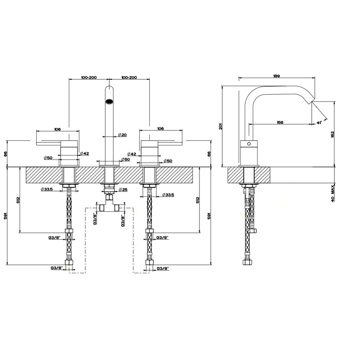 Смеситель для раковины на 3 отверстия, без донного клапана. цвет: шлифованная сталь, Gessi Flessa, шлифованная сталь арт. 54012#239