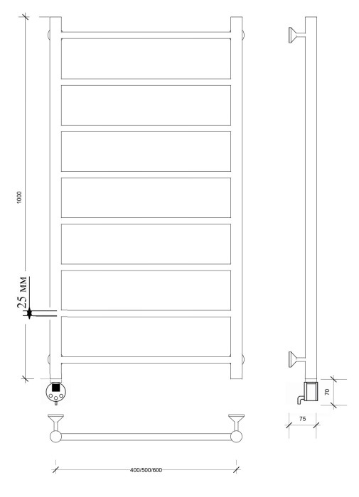 Полотенцесушитель электрический 100x40 Триада 1 плюс Secado арт. 4673739255483