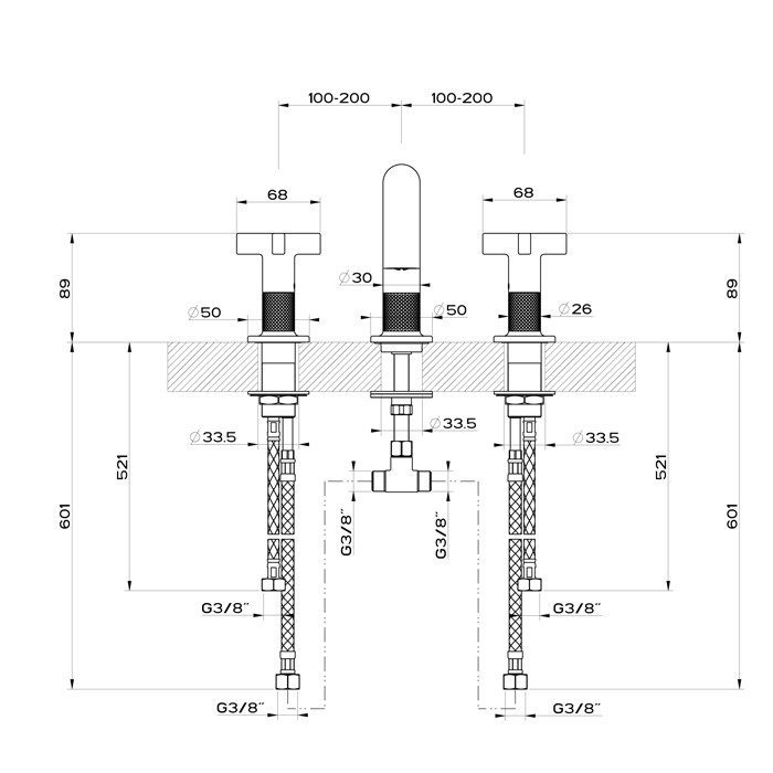 Смеситель для раковины на 3 отверстия, без донного клапана, Gessi Inciso, black xl арт. 58112#299
