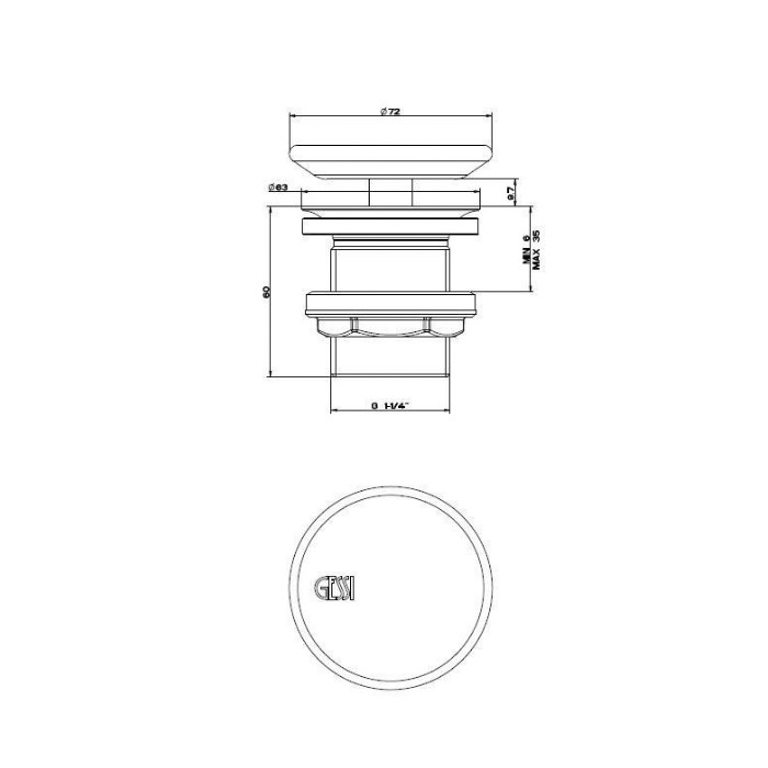 Донный клапан свободного слива для раковины без перелива, керамическая накладка, Gessi Rettangolo, 01311#031 цвет: хром