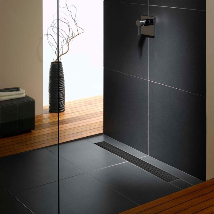 Душевой лоток D50 1050 мм, боковой слив, пластиковый, перфорированная решетка, черный, Medium Azario - AZ-CH 1050/50 MC