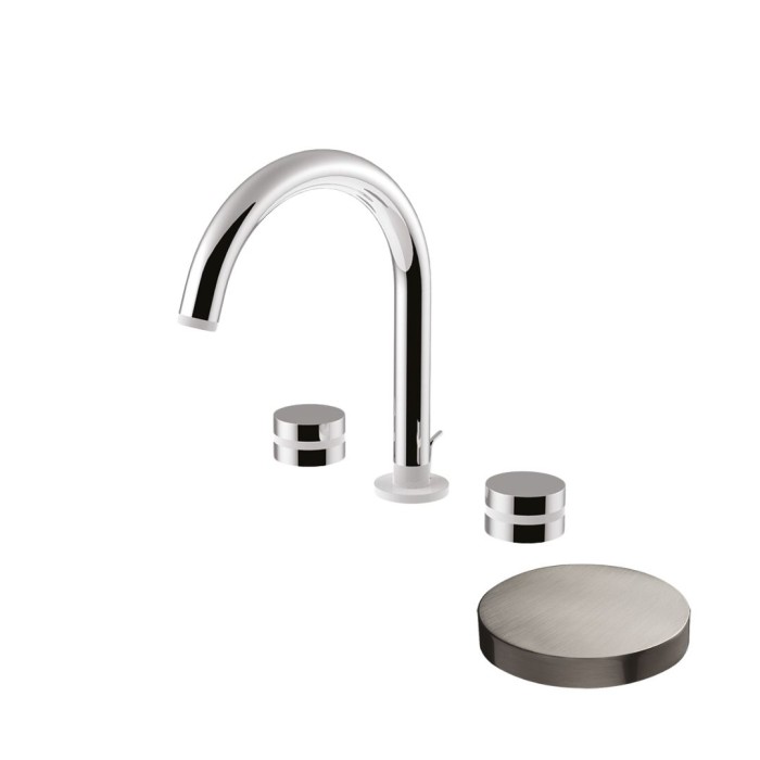 Смеситель для раковины на 3 отверстия, поворотный излив, донный клапан, Giulini My ring deluxe, матовый никель c кольцом состаренное серебро арт. MR0112ADLCCNKOAR