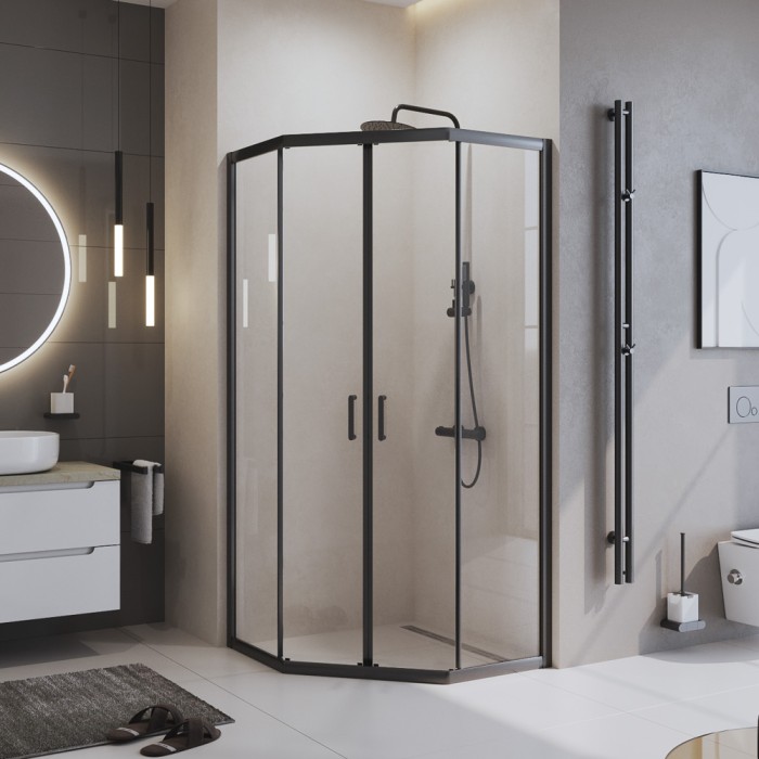 Душевой уголок 90x195 BelBagno, матовый черный, Uno-195 арт. UNO-195-P-2-90-C-NERO